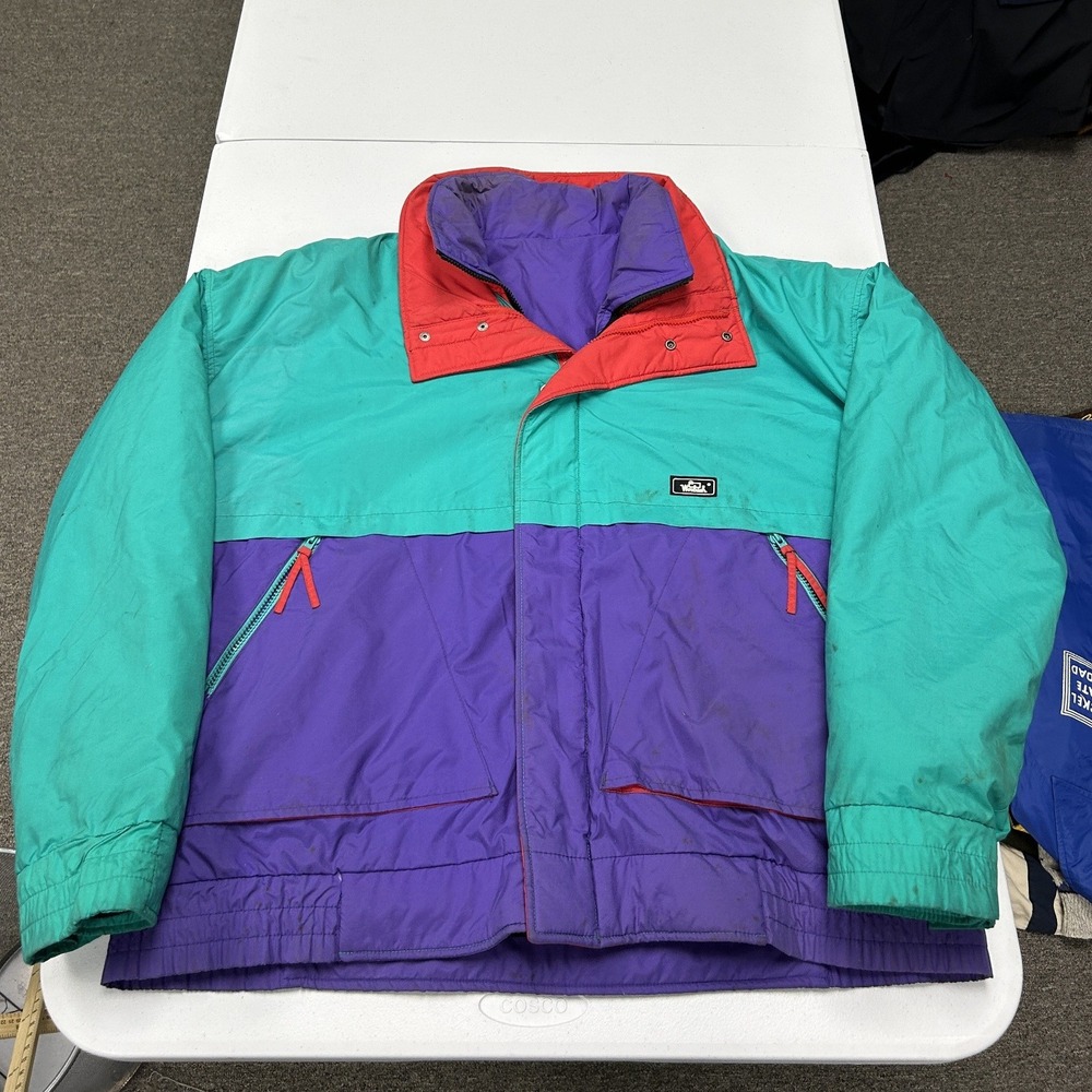 Woolrich Puffer Jacket Mens XL Teal Purple Red Vintage 90s Colorblock 16040